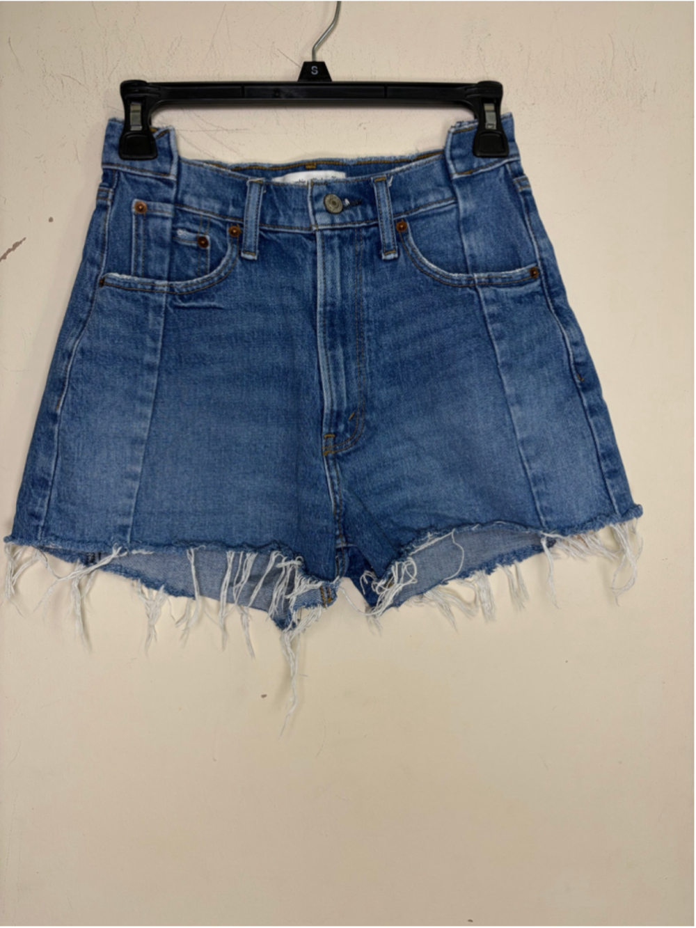 Abercrombie & Fitch Curve Love Mom Shorts Seamed High Rise Cutoff Size 25 Blue